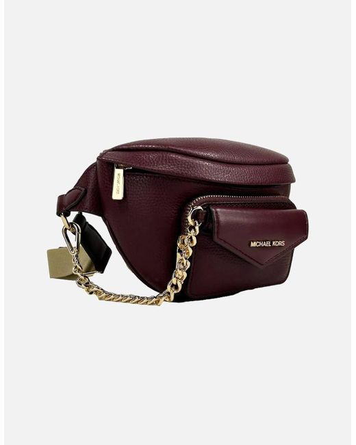 Michael Kors Purple Pebbled Leather Belt Bag With Chain