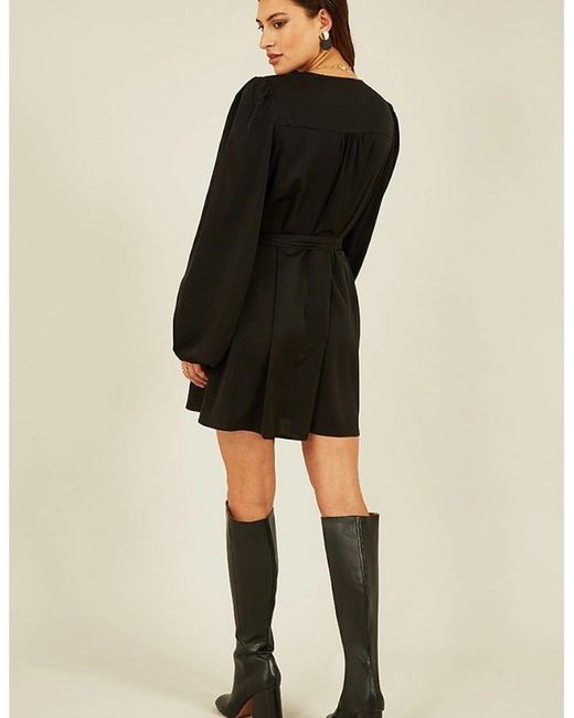 Mela London Black Balloon Sleeve V-Neck Mini Shirtdress
