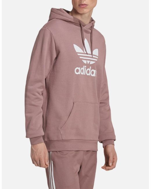 Adidas Red Hoodies Trefoil Fleece Sweatshirts Casual Sweats Hoody Top for men