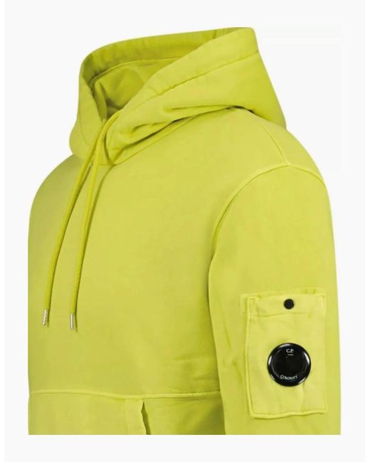 C P Company Yellow Diagonal Raised Fleece Lens Hooded Sweatshirt for men