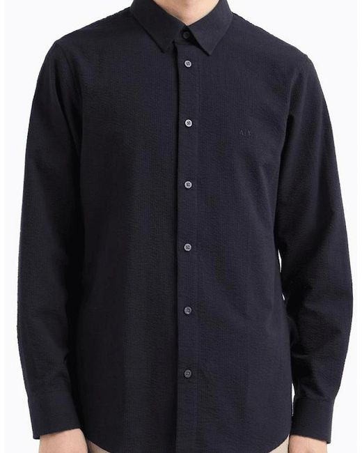 ARMANI EXCHANGE Blue Seersucker Textured Long Sleeve Shirt for men