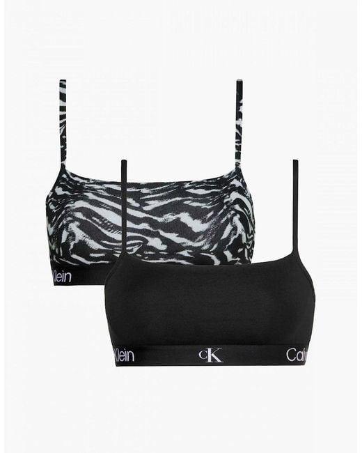 Calvin Klein Black 2-Pack Ck 1996 Unlined String Bralettes, Tiger Print