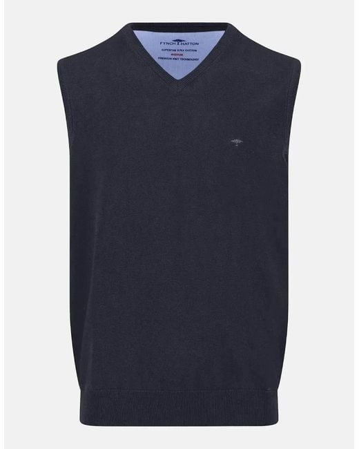 Fynch-Hatton Blue Superfine V-Neck Cotton Knit Vest for men
