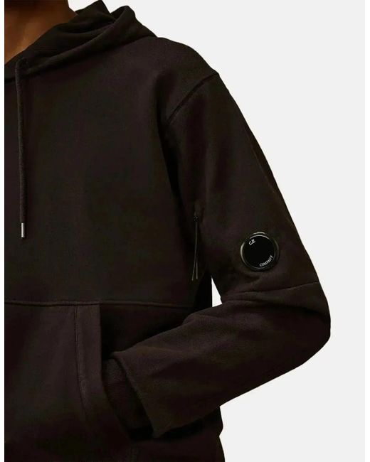 C P Company Black Diagonal Raised Fleece Lens Hoodie for men