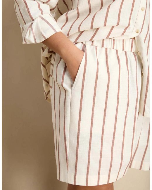 Live Unlimited London Natural Oatmeal Stripe Linen Blend Shorts