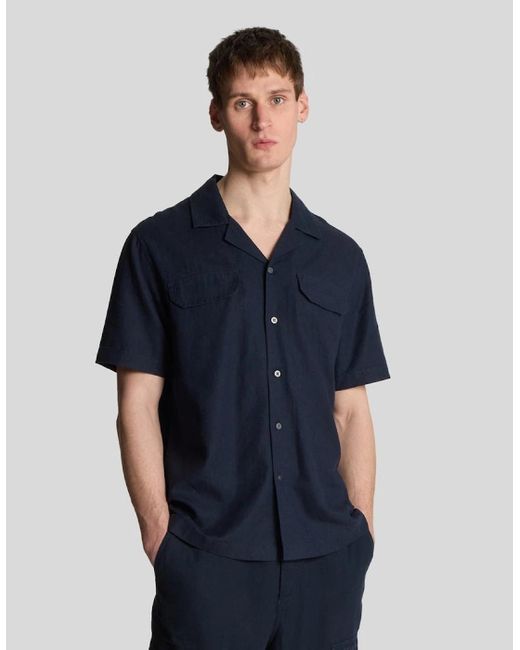 Lyle & Scott Blue Linen Blend Revere Shirt for men