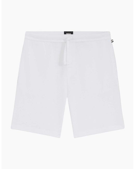 Boss White Waffle Embroidered Logo Shorts Set for men