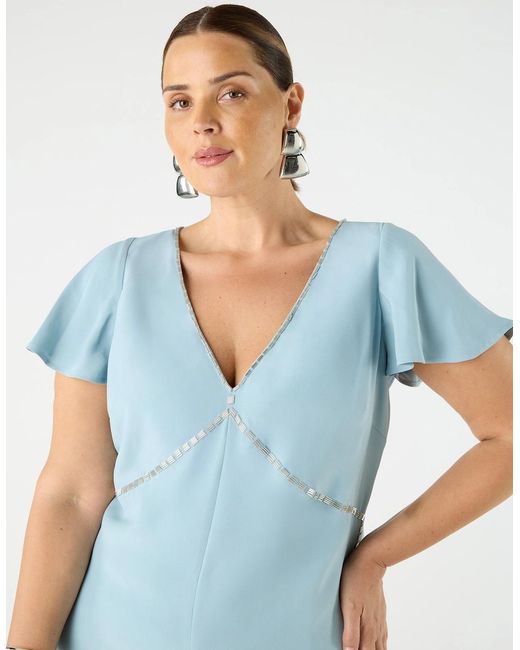 Live Unlimited London Blue Embellished Slip Dress