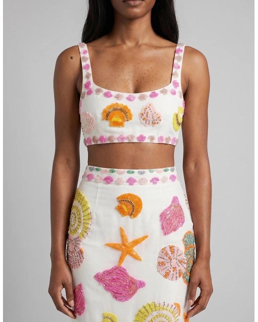 Oceanus White New York Hand-Embroidered Top