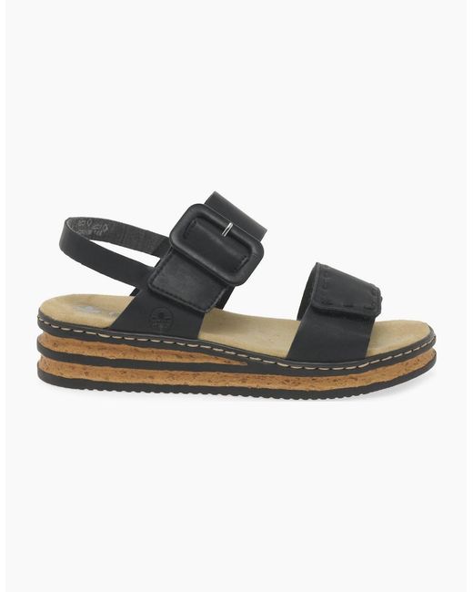 Rieker Black Page Wedge Heel Sandals