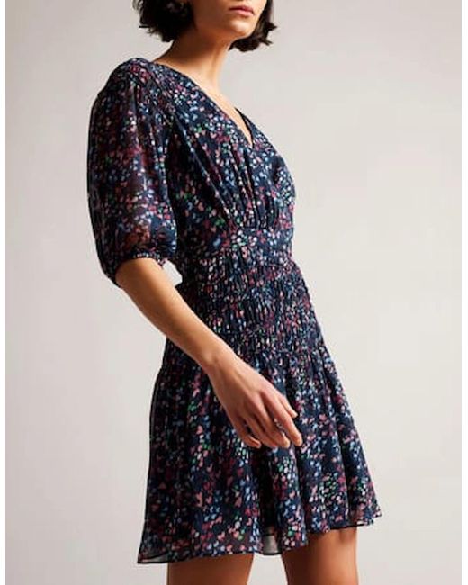 Ted Baker Blue Casadee Smock Panel Wrap Mini Dress