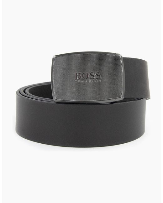 Boss Gray Jensy Structured Plaque Buckle Belt Dark for men