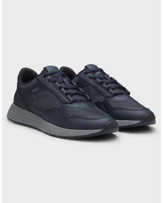 Boss Blue Boss Reflective-Nylon Trainers With Ridged Sole for men