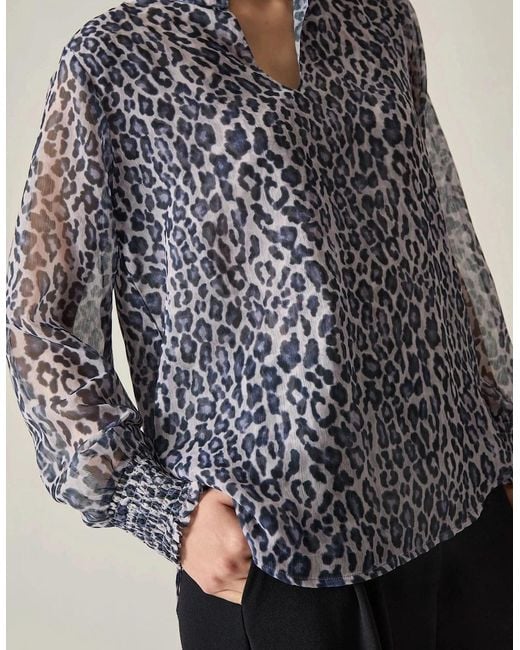 James Lakeland Gray Leopard Print Blouse