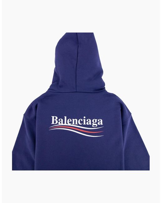 Balenciaga Blue Logo Print Hooded Sweatshirt 1195 for men