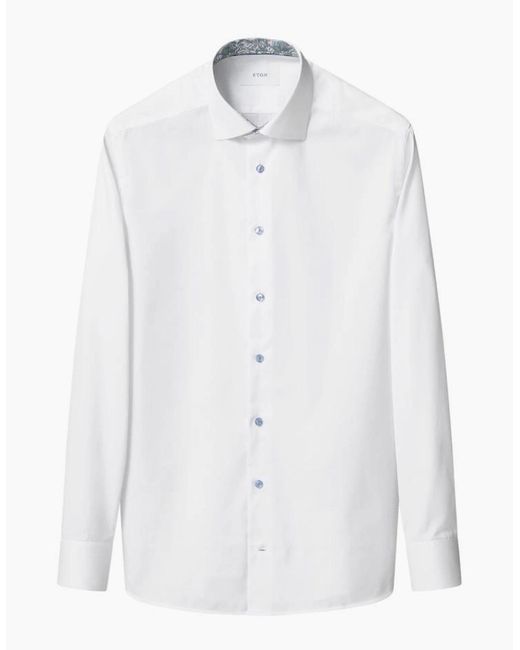 Eton of Sweden White Floral Trim Signature Twill Contemporary Shirt 00 for men