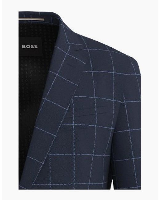 Boss Blue Plaid Patterned Notch Collared Suit Jacket for men