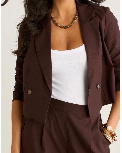 Gini London Brown Double Breasted Cotton And Linen Blend Jacket