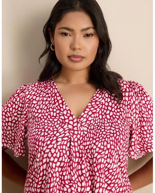 Live Unlimited London Red Petite Abstract Print Short Sleeve Jersey Top