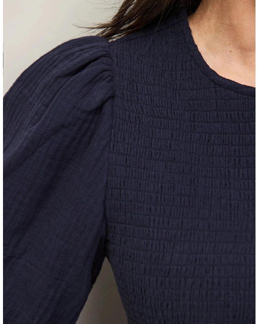 Ro&zo Blue Cheesecloth Shirred Top