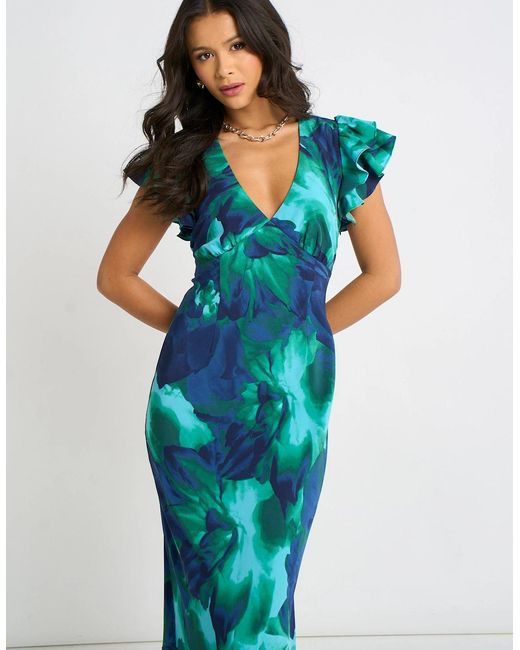 Gini London Blue Watercolour Floral Maxi Dress