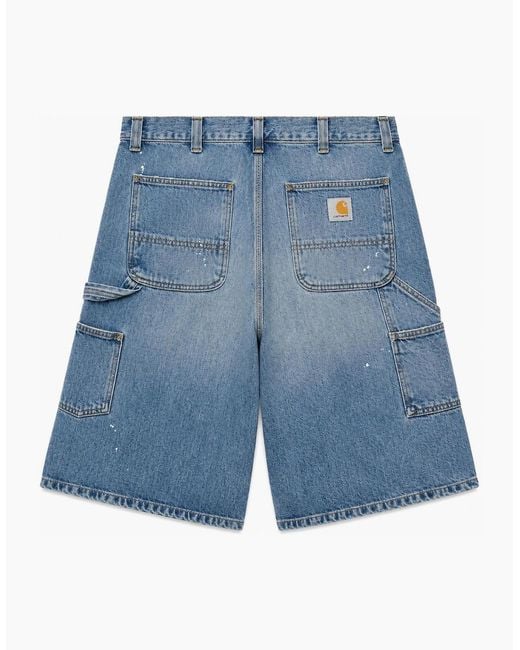 Carhartt Blue Denim Og Single Knee Short Destroy Wash Splatter for men