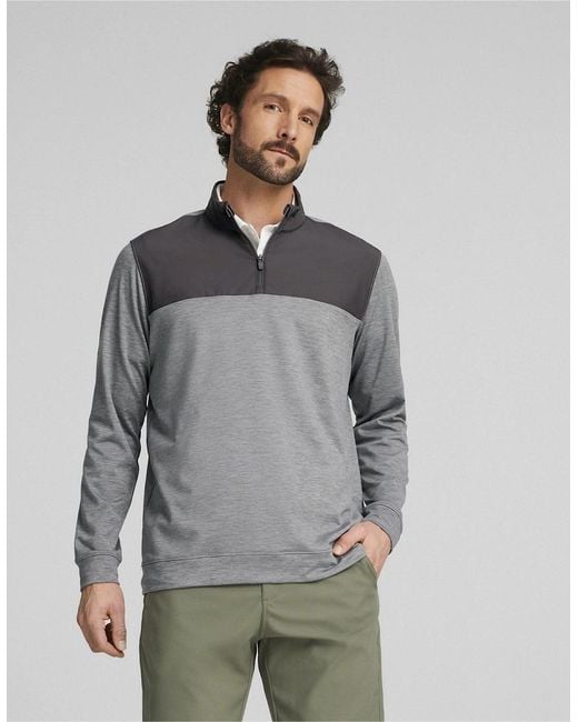PUMA Gray Cloudspun Colorblock Quarter Zip Jumper for men