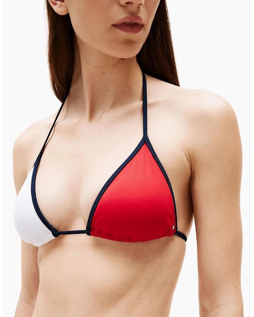 Tommy Hilfiger Red Logo Flag Colours Triangle Bikini Top