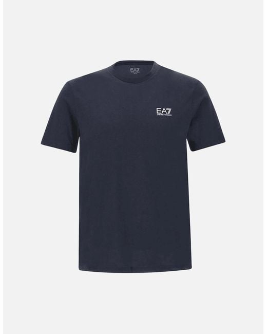 EA7 Blue Cotton Basic Logo Deep T-Shirt for men