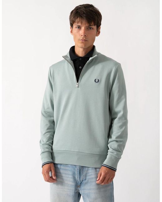Fred Perry Blue Half Zip Sweatshirt for men