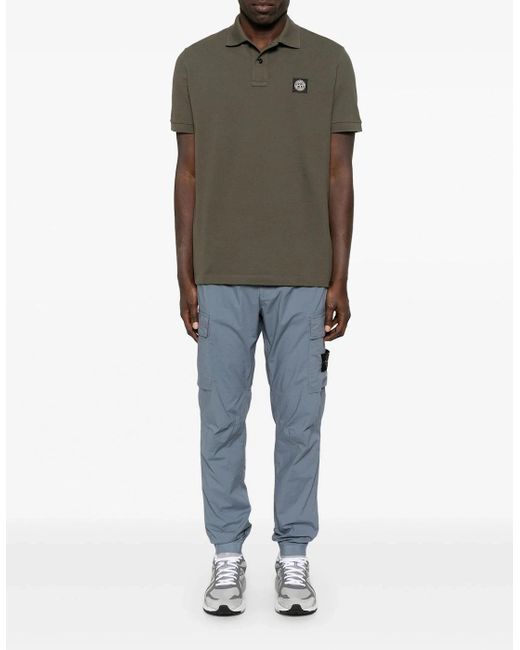Stone Island Green Compass Patch Piquet Polo for men