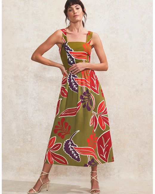 Ro&zo Green Leaf-Print Cotton Dress