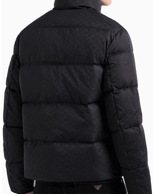 Emporio Armani Blue Quilted Puffer Jacket With All-Over Jacquard Eagle for men