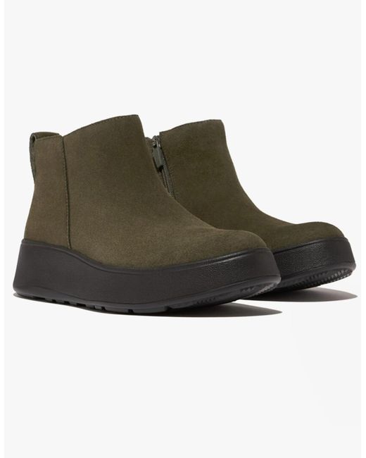 Fitflop Green F-Mode Suede Flatform Ankle Boots Deep