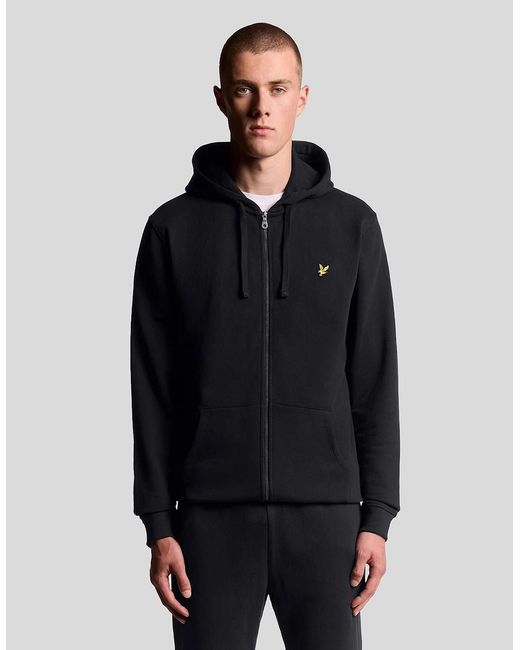 Lyle & Scott Black Loopback Cotton Full Zip Hoodie for men
