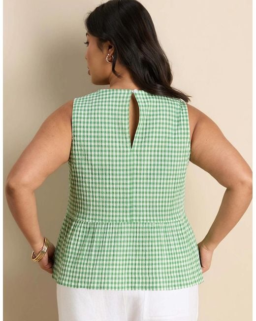 Live Unlimited London Green Gingham Cotton Peplum Top