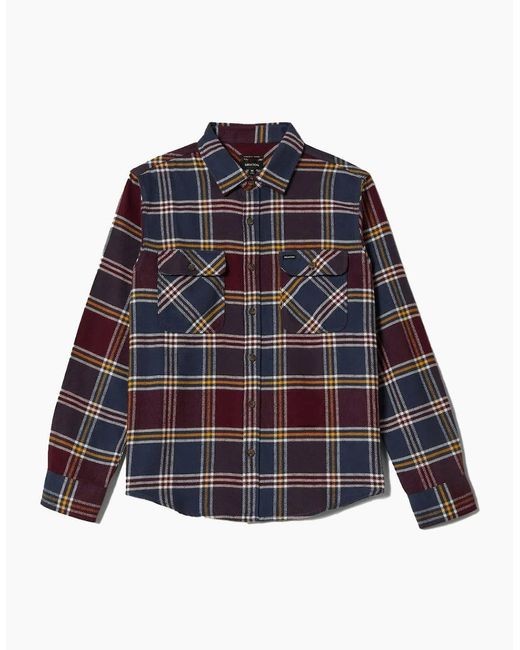 Brixton Blue Bowery Mood/Port/Saffron L/S Flannel Shirt for men