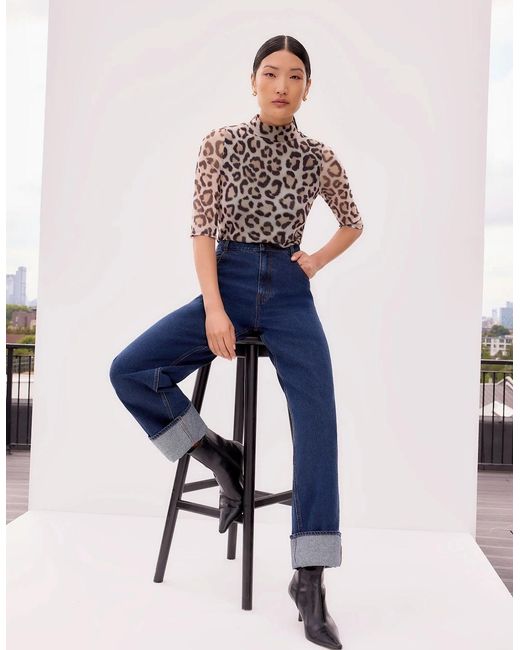 Ro&zo Gray Leopard Print Mesh Top