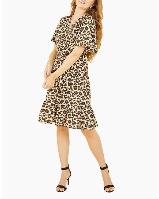 Mela London Brown V-Neck Knee Length Skater Dress