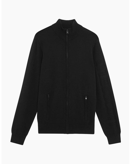 Lyle & Scott Black Solid Patterned Mock Neck Ribbed Cuff Zipped Pocket Track Jacket for men