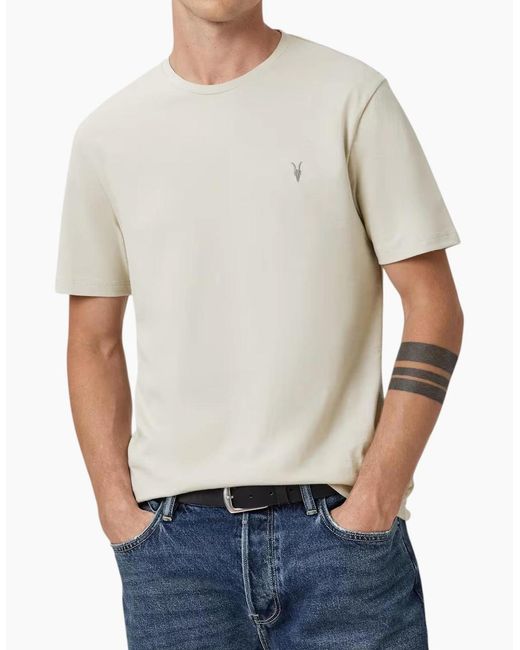 AllSaints Gray T Shirts Lycra Stretch Cotton Crew Neck Short Sleeve Summer Tee for men