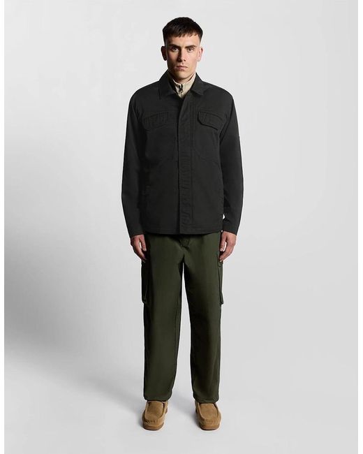 Lyle & Scott Black Solid Patterned Overshirt With Flap Pocket for men