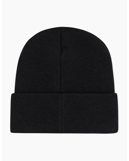 ARMANI EXCHANGE Black Embroidered Logo Thick Beanie Hat for men