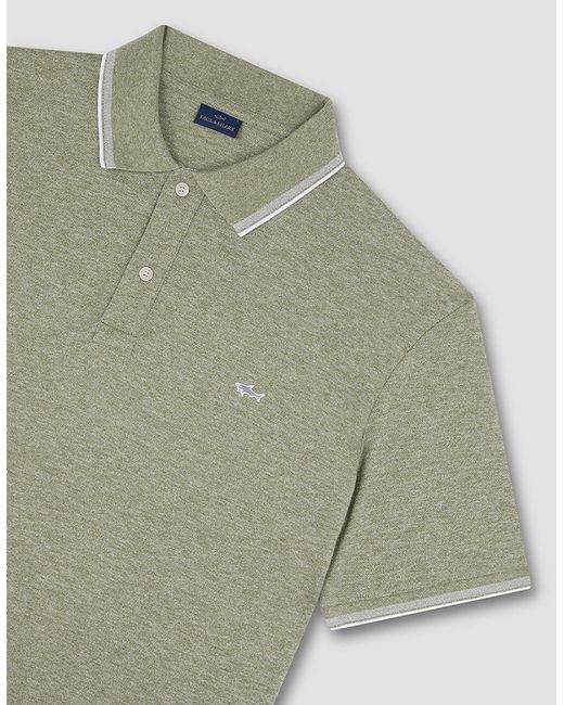 Paul & Shark Green Jaspe Pique Cotton Polo With Striped Trims for men