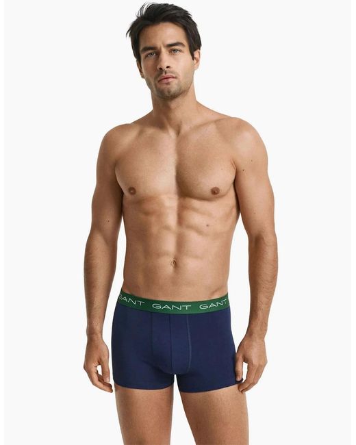 Gant Blue 3-Pack Contrast Waistband Boxer Trunks, W/ /Burgundy for men