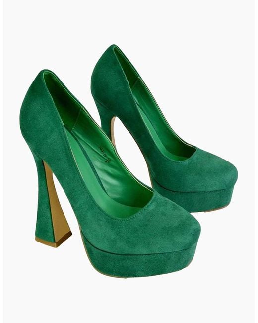 XY London Green Ladies Karlie Curved Flared High Stiletto Heel Court Shoes