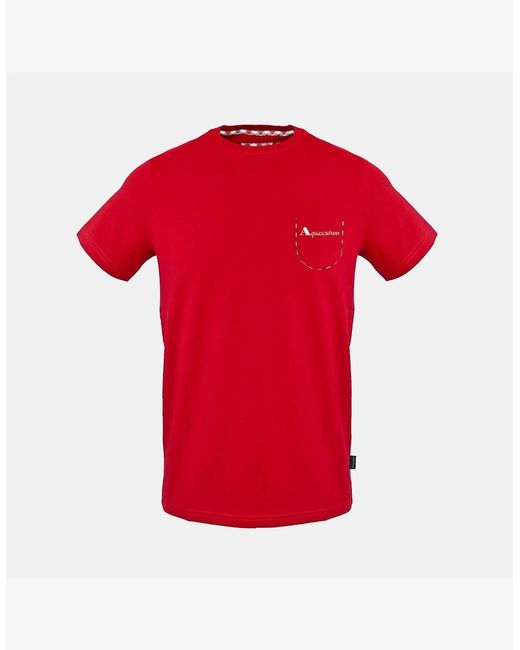 Aquascutum Red Crew Neck Short Sleeve T-Shirt With Chest Pocket for men