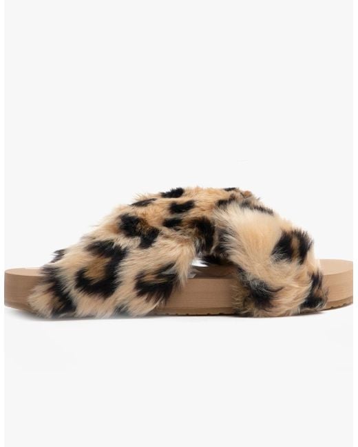 TOMS Brown Susie Faux Fur Mule Slippers Natural/Leopard