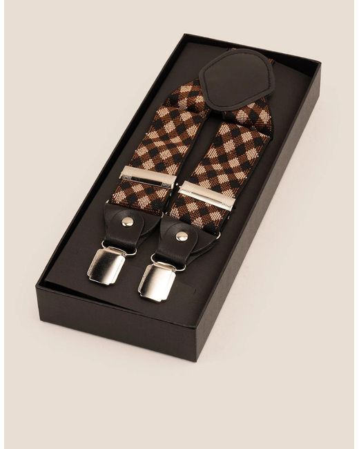 Oswin Hyde Black Chequered Clip On Braces for men