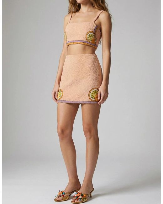 Oceanus Natural Melodie Co-Ord Hand Embroidered Crystal Top Peach